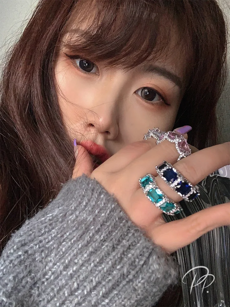 Statement Colorful Moissanite Zircon Ring 925 Sterling silver Party Wedding band Rings for Women Engagement Jewelry Gift