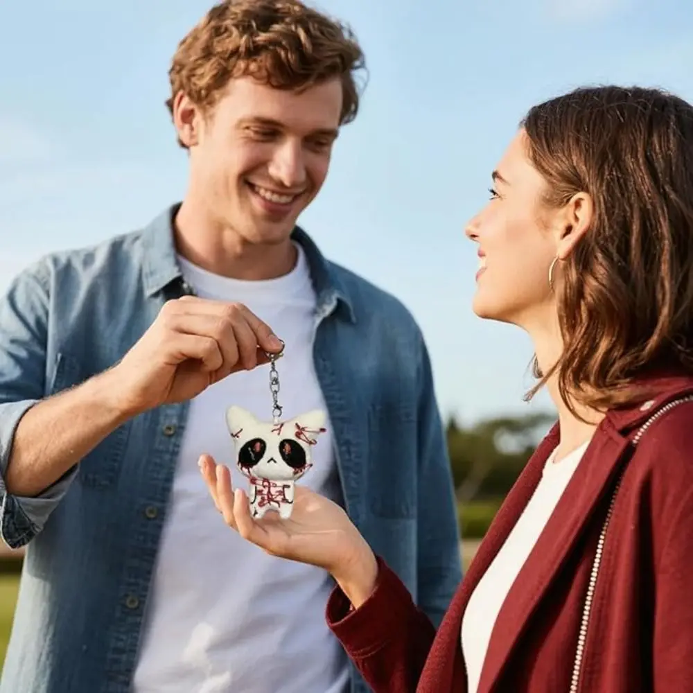 Nowy Czarny Brelok na Halloween z Bawełny PP, Dekoracja na Imprezę Cosplay, Horrorowy Pluszowy Breloczek, Akcesoria do Toreb, Biały Gotycki Brelok