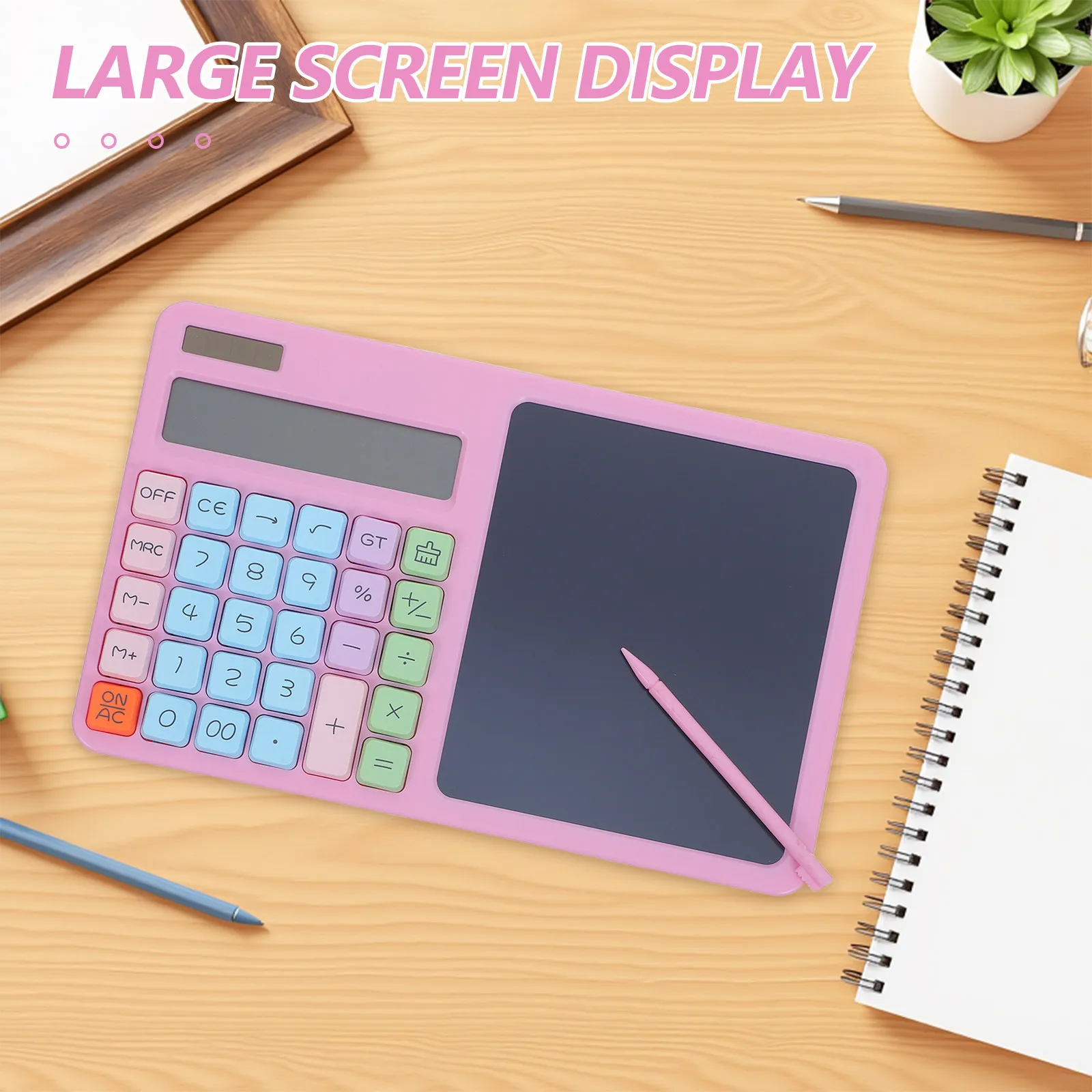 Calculator with Writing Tablet 12 Digit Solar Dual Power Silent Keys Erasable LCD Notepad for Students Teachers Office Home