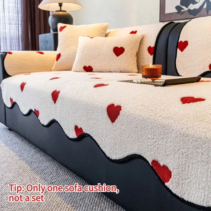 Red Heart-shaped Plush Sofa Cover Anti Slip Sofa Slipcover Straight Row Sofa Alien Edge Seat Cushion Living Room Decoration