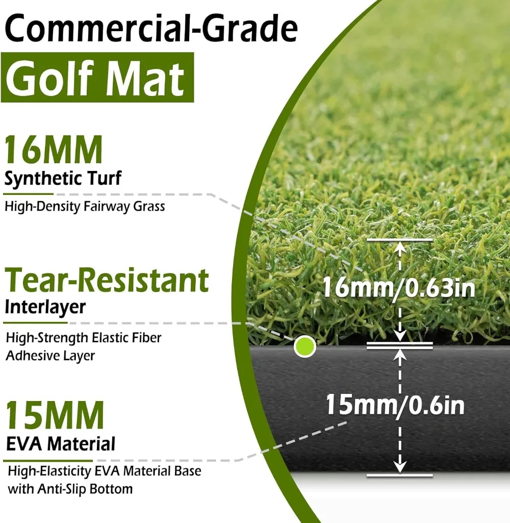 

31mm Golf Hitting Mat 5x4ft/5x5ft, High-Elasticity Turf for Indoor Outdoor Practice & Simulator Training