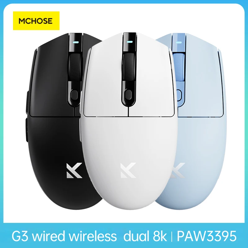 Беспроводная игровая офисная мышь Mchose G3, 2,4 г, Bluetooth, 8K, трехрежимная, легкая, Paw3395, эргономичный дизайн, 26000 точек на дюйм, 650 пикселей