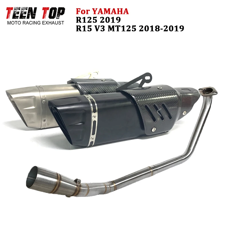 

51mm Motorcycle Exhaust System For Yamaha R15 V3 MT125 R125 Exhaust Pipe Slip-on Exhaust Muffler 450mm Escape Moto Silencieux