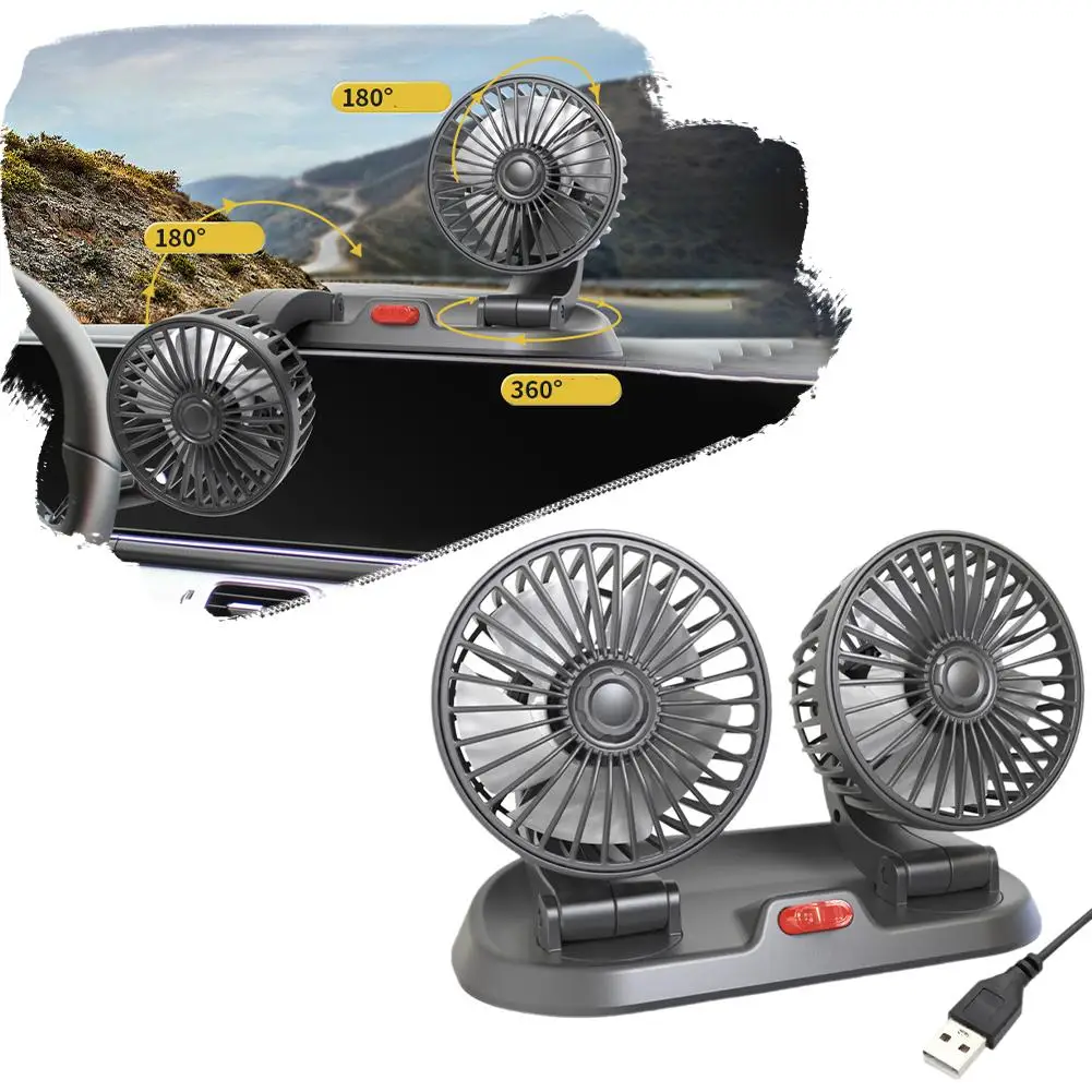 

5V Car Cooling Fan Comes With 2 Rotatable Fan Heads Auto Regulation Car Fan Air Accessories Dual Wind Head Cooler I1O4