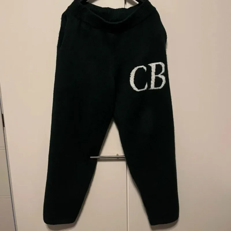 Winter CB Logo Pants Loose Jacquard Letter Print Elastic Waist Drawstring Loose Woolen Sweatpants Men Women Knitt Trousers