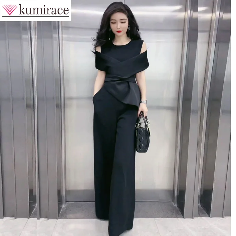 2023 Summer Korean Version of New High-end Fashion Temperament Jumpsuit Women\'s Slim High Waist Wide Leg Casual Jumpsuit