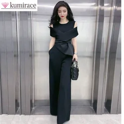 2023 Summer Korean Version of New High-end Fashion Temperament Jumpsuit Women's Slim High Waist Wide Leg Casual Jumpsuit