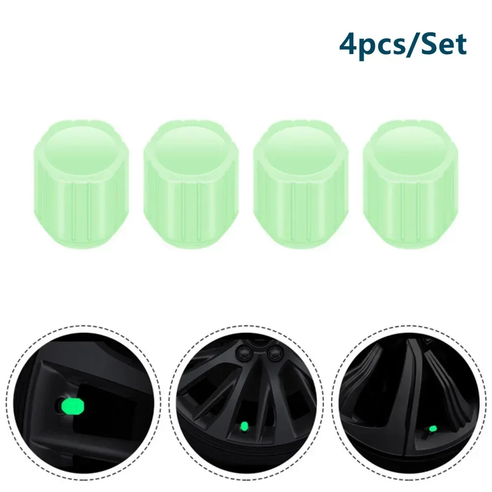 4Pcs Car Wheel Tire Valve Cap Tyre Rim Stem Covers Luminous Dust Cover Fluorescent Car Tire Valve Cap For Bike Motorcycle Valve