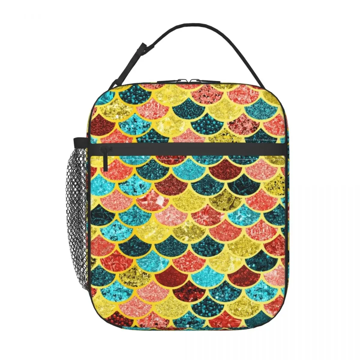 Faux Glitter Fish Scales Pattern Insulated Lunch Bag for Women Leakproof Cooler Thermal Lunch Tote Office Work School