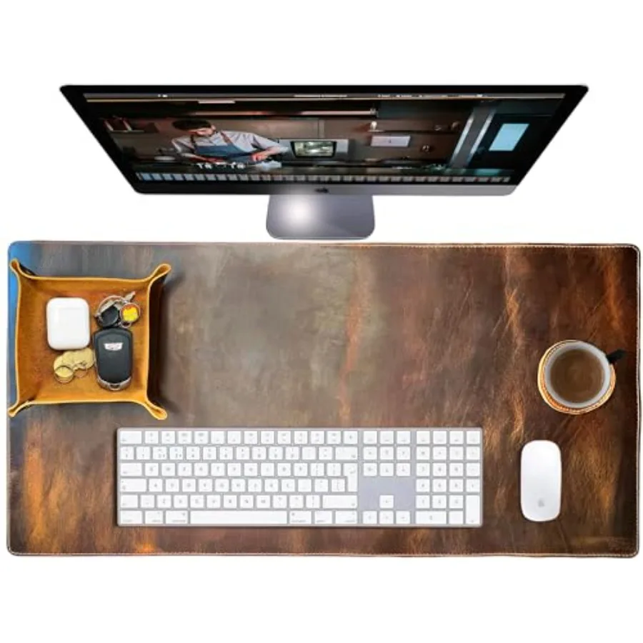 Leather Desk Mat Desk Pad - Full Grain 32x16 Leather Desk Cover Blotter and Protector - Large Computer Keyboard Gaming Table Ma