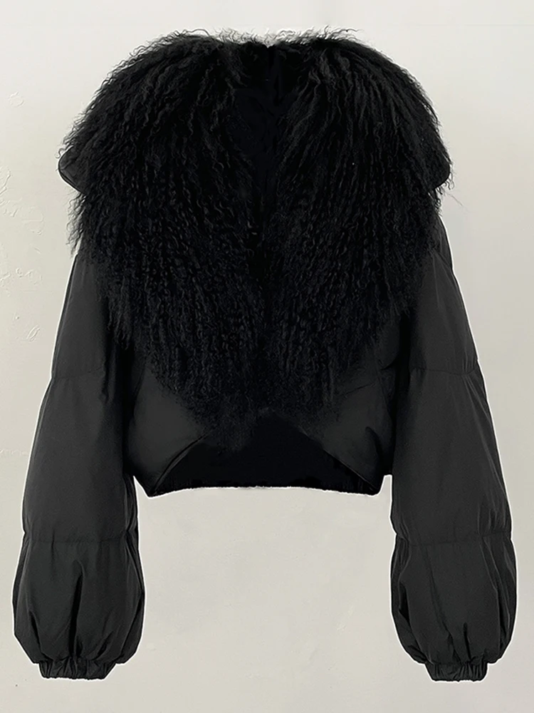 OFTBUY Fahsion Short Long Slevee Puffer Jacket New Winter Clothing Women Real Mongolia Sheep Fur Coat Real Fur Goose Down Parkas
