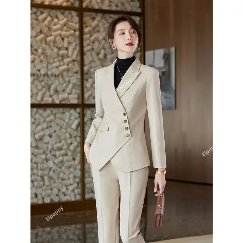 

2024 New Women's Elegant 2 Pieces Blazer Set Fashion Business Suit Office Wear Formal Blazer Pants Suits Sets