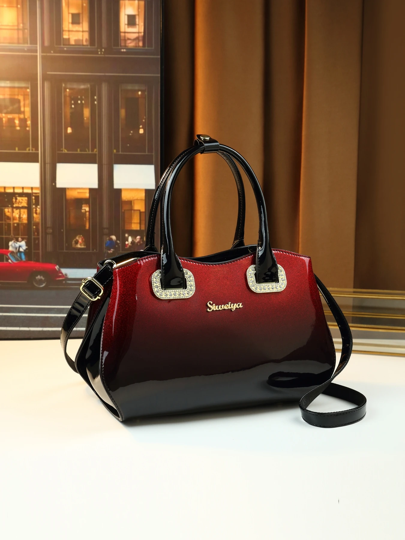 

European and American fashion gradually change color diamond middle-aged women's hand shell bag large capacity commuter bag