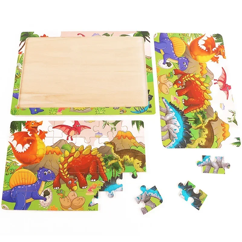 30PCS Colorful Jigsaw Puzzles For Kids Age 3-5 Preschool Learning Educational Toys Wooden Cartoon Dinosaur Animals Puzzle