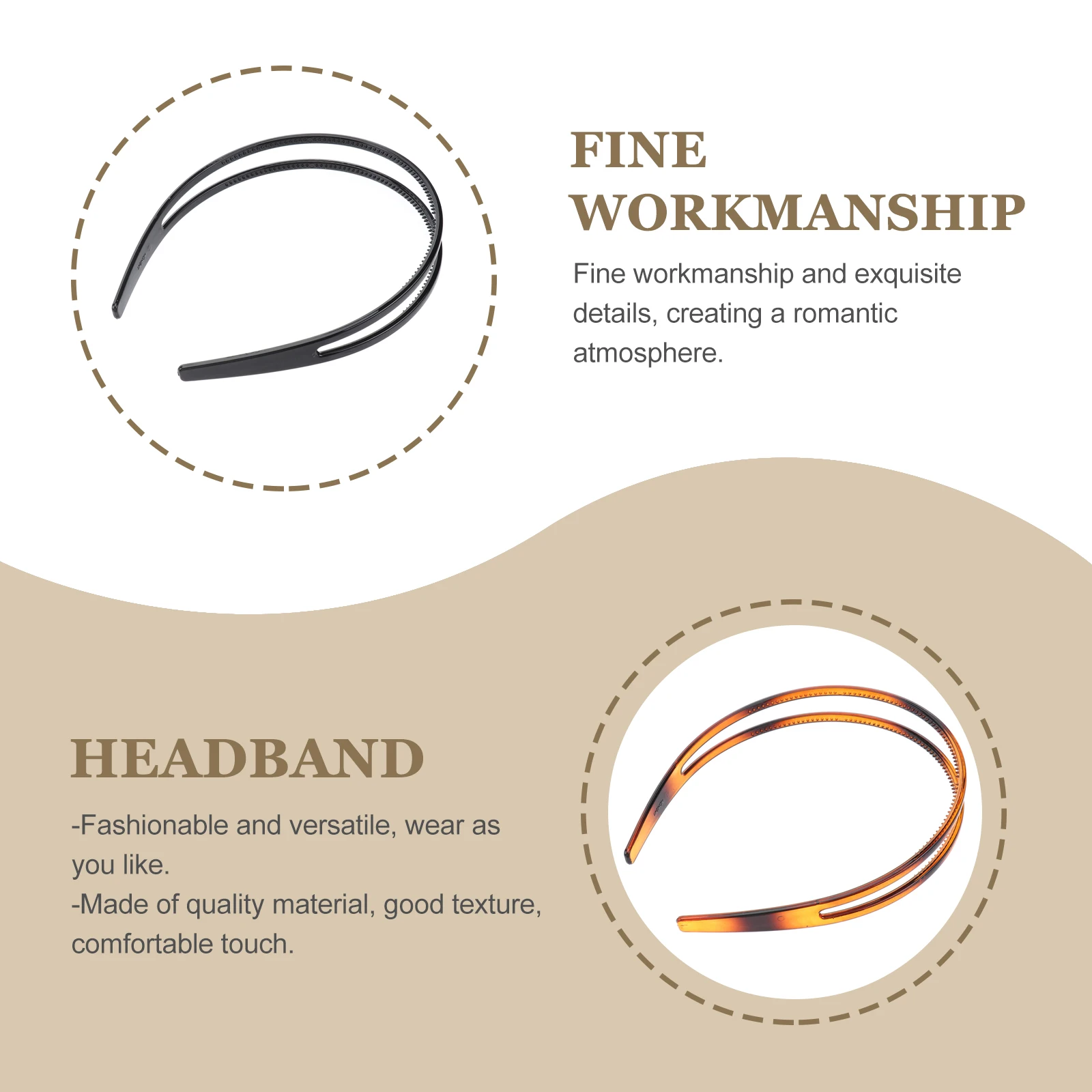 

2pcs Non-slip Headband Toothed Hair Hoop Fashion Ties Women Girls Durable Use Elegant Design Popular Decoration Engagement