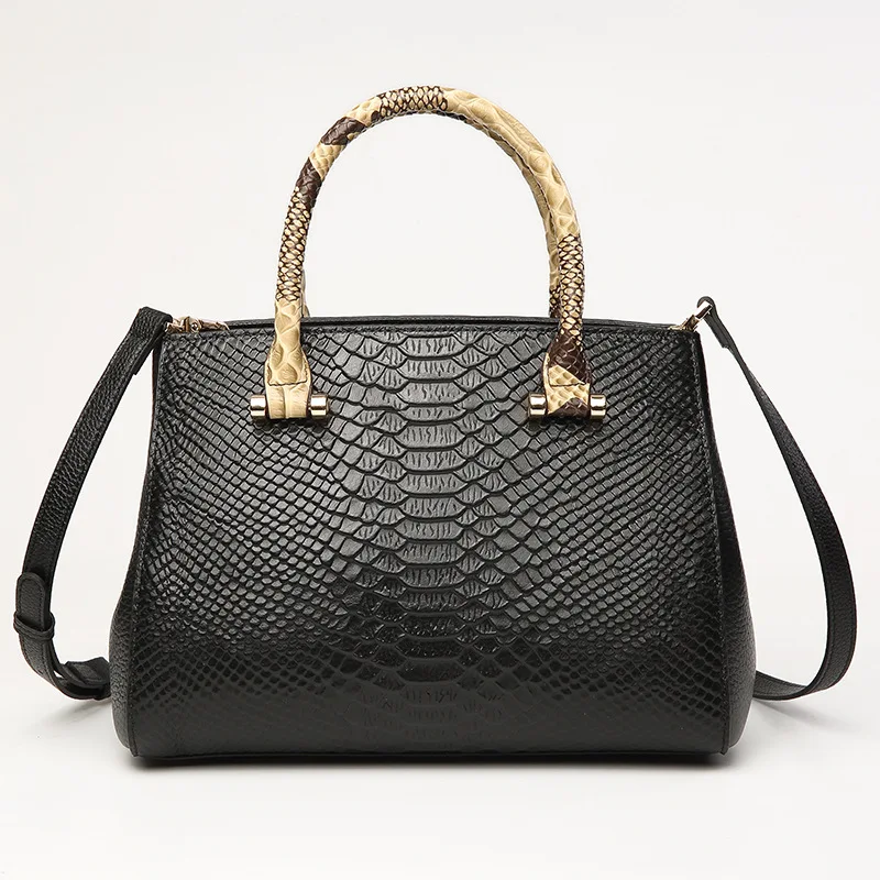 Bolso de hombro de cuero genuino para mujer, bolsos con patrón de serpiente, a la moda, informal, de alta calidad, versátil, de lujo