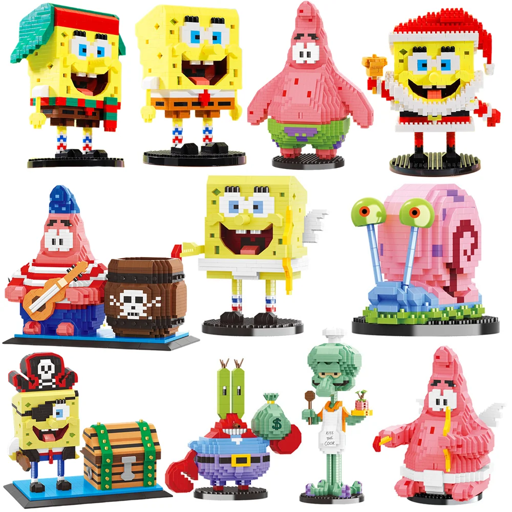 Anime SpongeBob SquarePants Micro particles Block City  Patrick Star Squidward Building Blocks Kids Toys Birthday Gifts