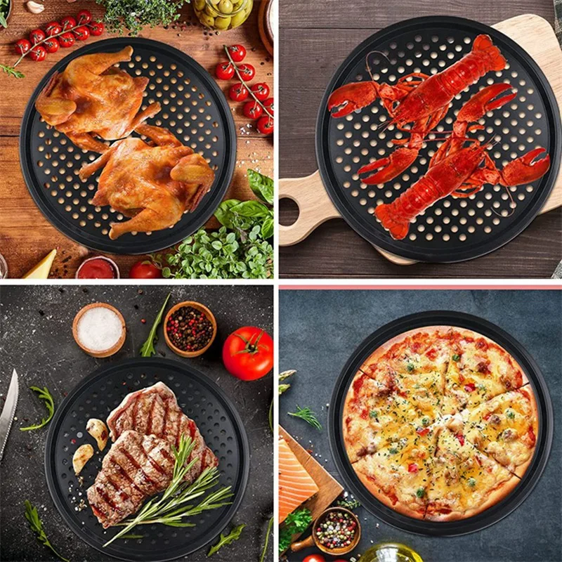 Pizza Tray Punching Baking Tray Non-Stick With Hole Pizza Mold Barbecue Tray Baking Mold Round Baking Tray