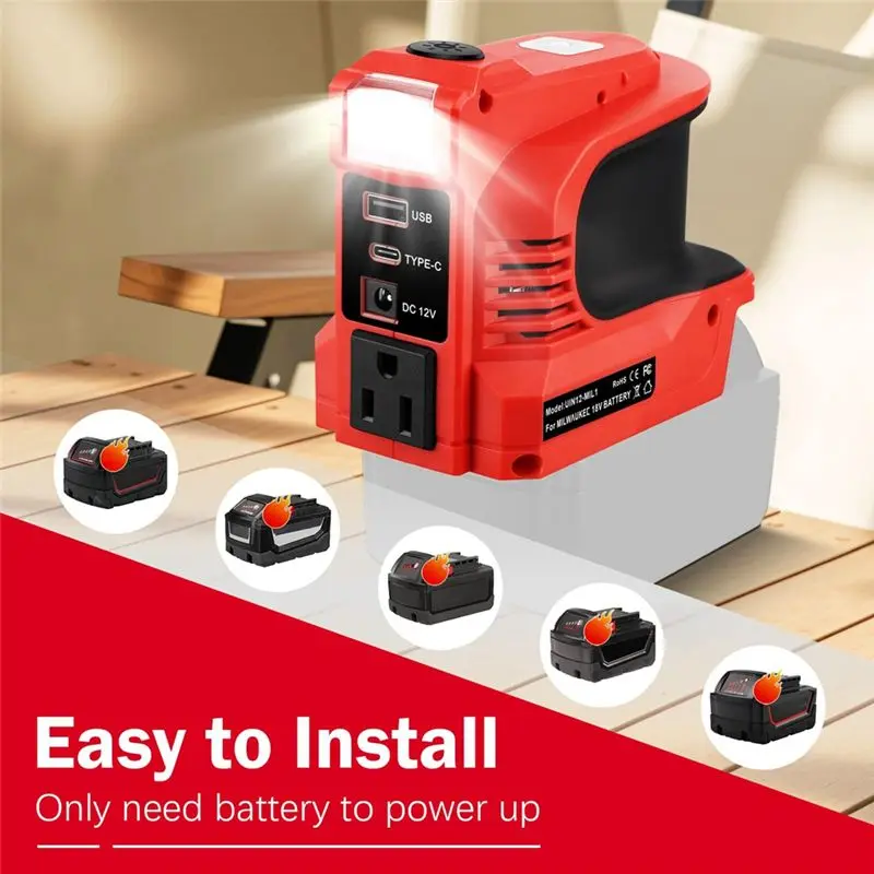 【LIMITED TIME DISCOUNT】180W Power Inverter For Milwauke M-18 18V Battery DC 18V To AC 110V-120V Battery Inverter With 2 USB&AC O