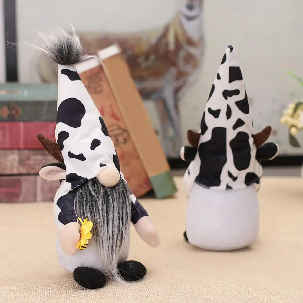 

Festive Season Gnome Plush Cow Gnome Charming Cow Gnome Plush Ornaments for Farmhouse Home Decor Black White Patterned Cattle