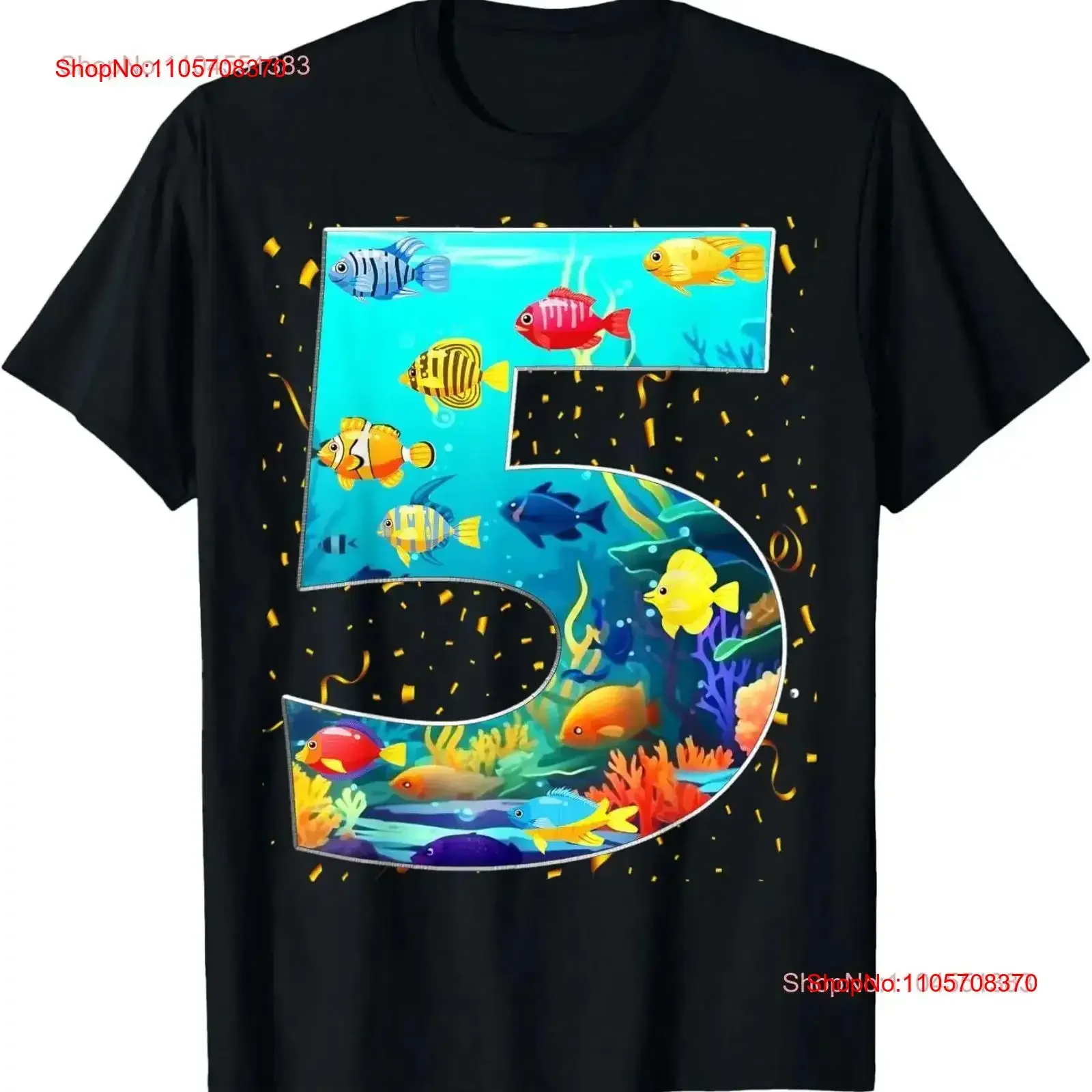 5th Birthday Party 5 Year Old Sea Fish Aquarium Boy T Shirt vintage Washed homme designer clothes Breathable Slightly Stretched