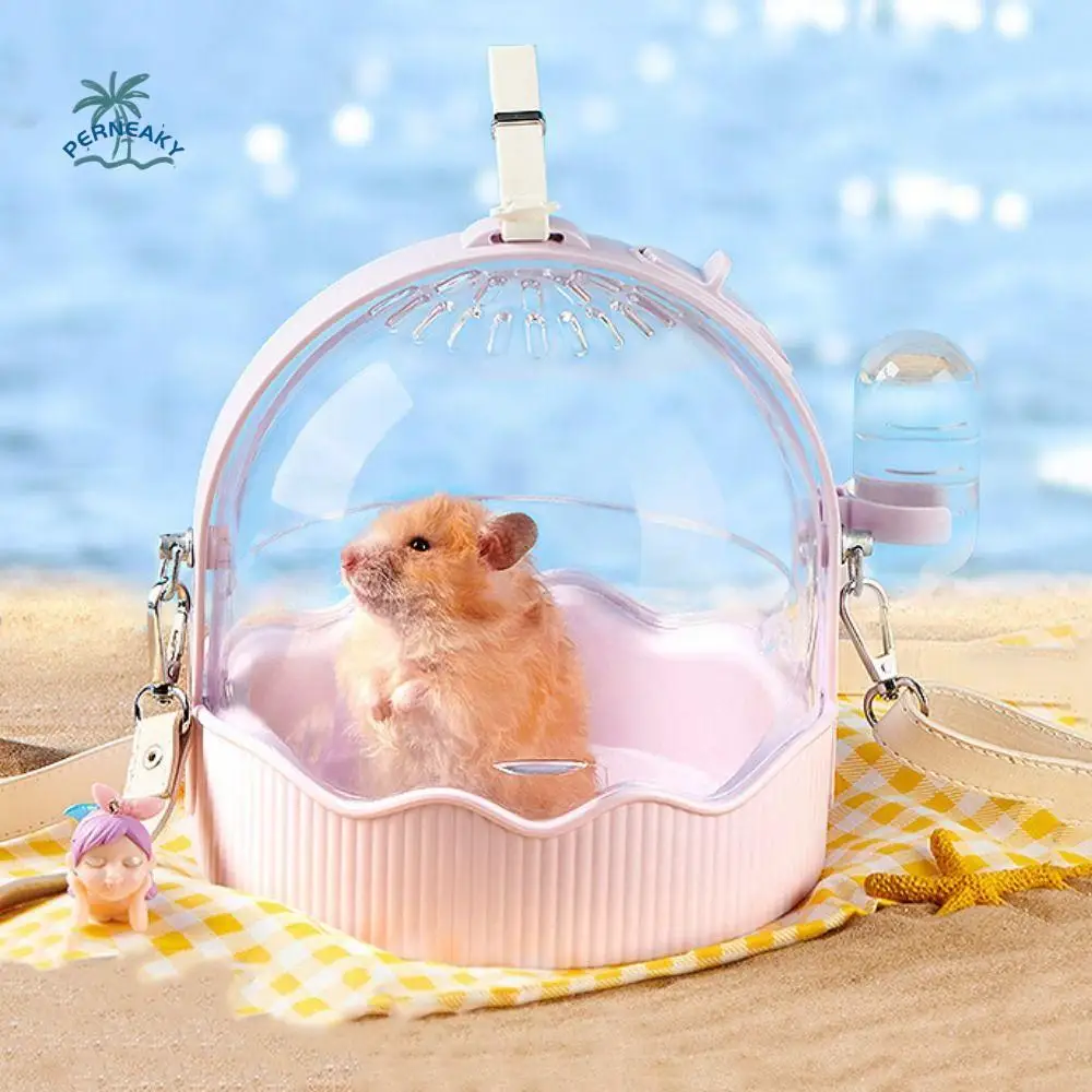 

Portable Breathable Hamster Carrying Cage Clear Flip Cover Plastic Hamster Travel Cage with Water Bottle Hamster Carrier Travel