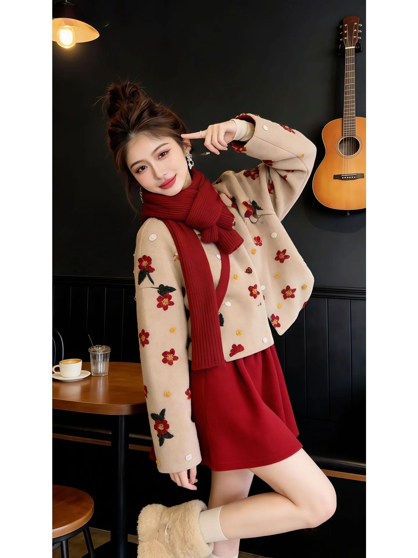 

Элегантный цветочный кардиган с открытым передом, теплый комплект для похудения, модный женский новогодний халат, легкий роскошный трендовый ансамбль