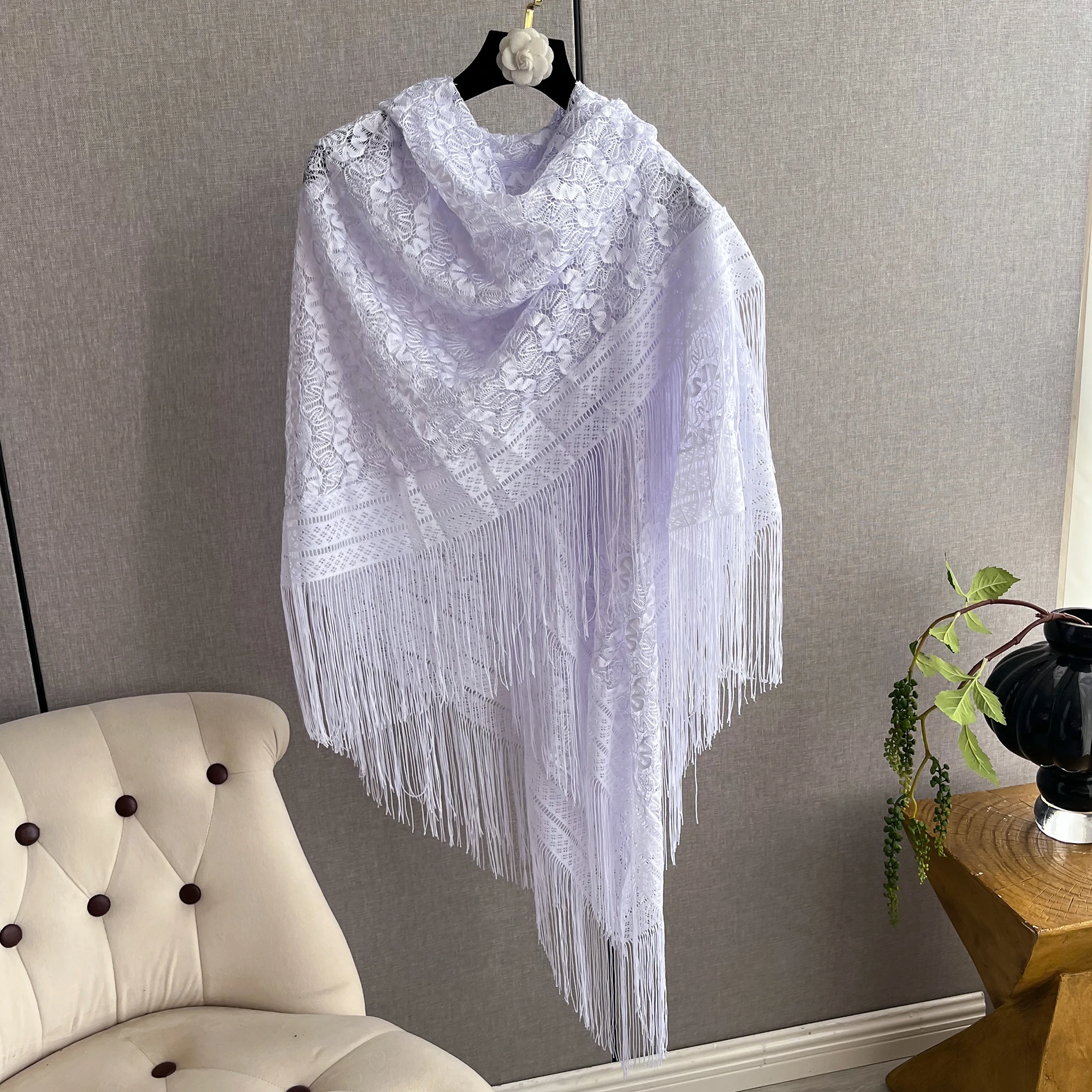 New summer hollowed-out dragon flower large square scarf shawl with long knitted cape scarf thin silk scarf gauze scarf