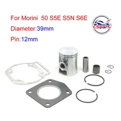 39MM 12MM Piston Ring Bearing Gasket Kit For Husky Boy Malaguiti Grizzly LEM 50CC AC Franco Morini S6E