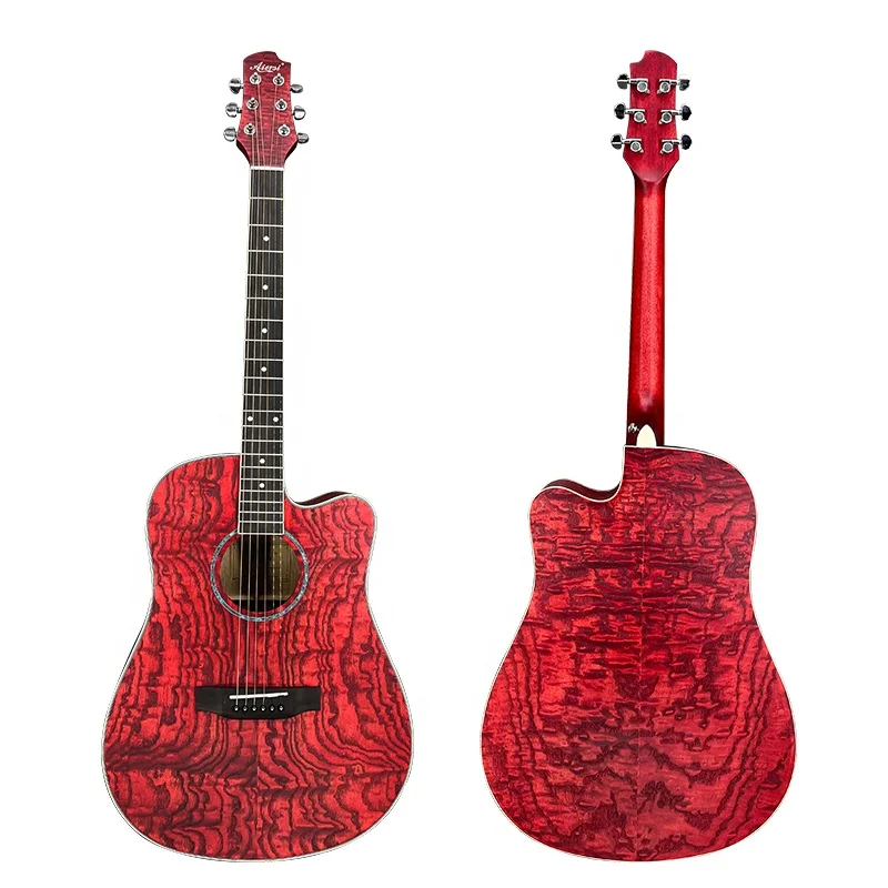 

Aiersi Factory New Developed 41 Inch Dreadnough Cutaway Ash Wood Acoustic Guitar Red Colour Folk String Instrument
