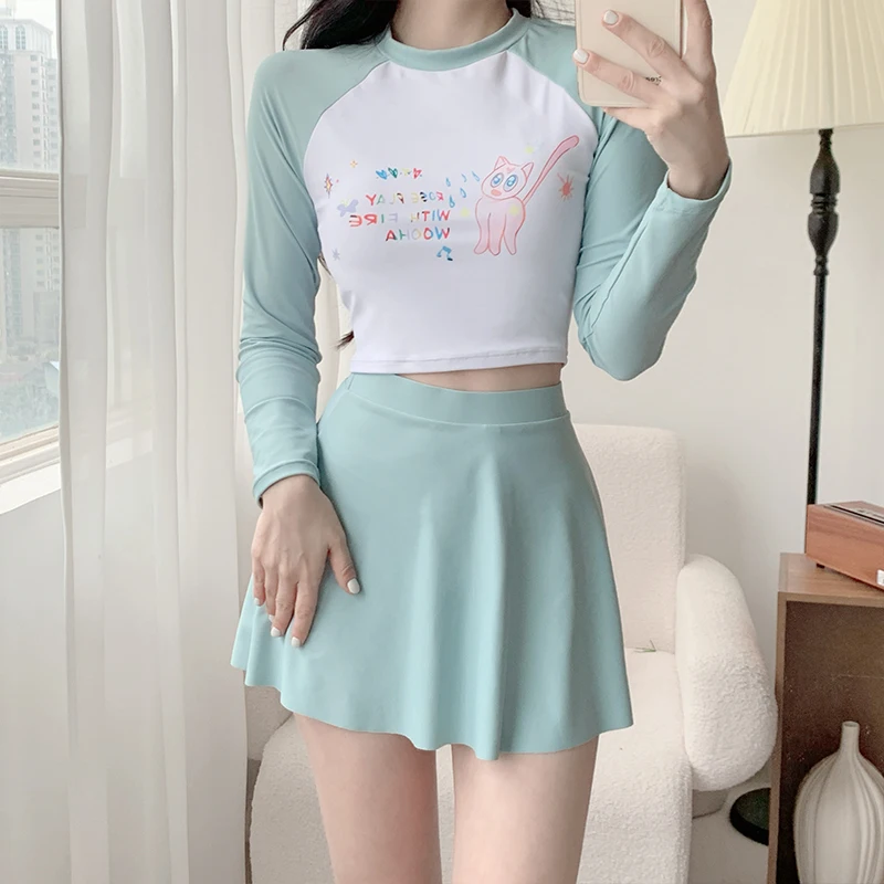 

Women's Swimsuit Sports Two-piece Set Flat Corner Flesh Blocking Slimming Comfortable Long Sleeved Sun Resistant Sexy Swimsuit