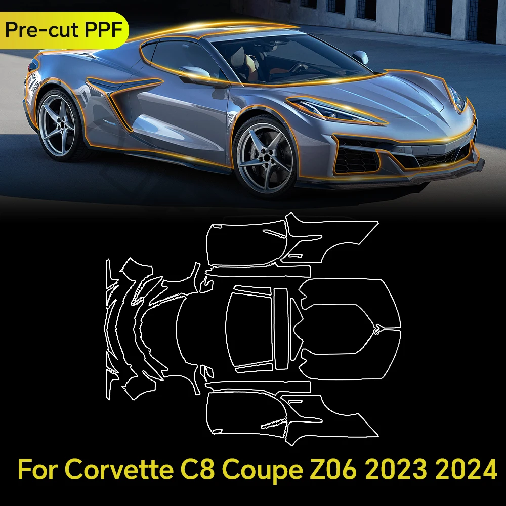 

TPU Anti-scratch Paint Protection Film For Corvette C8 Coupe Z06 2023 2024 Pre-cut PPF Clear Bra Resistant Invisible Repairable