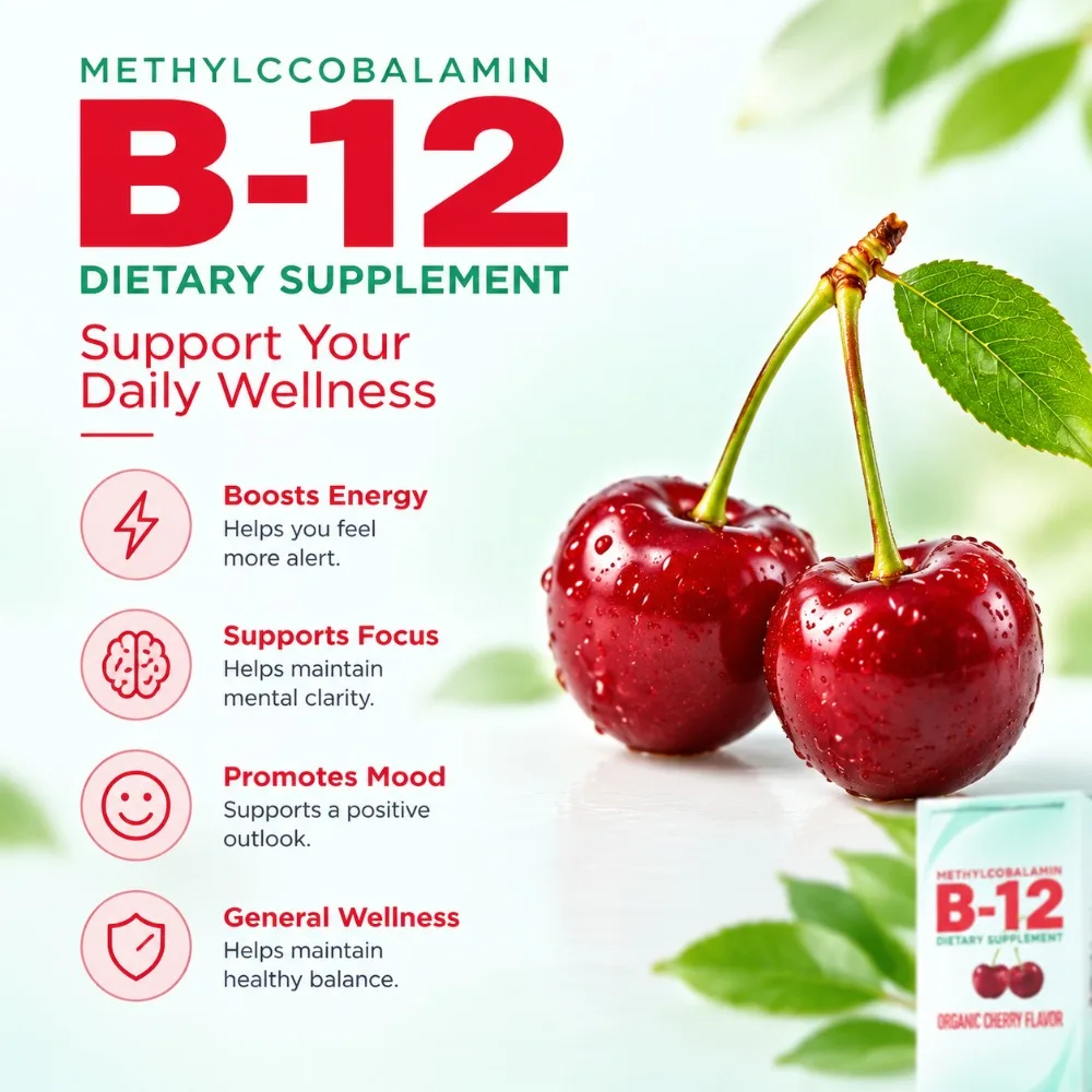Vitamin B12 Liquid Drops 5000mcg Methylcobalamin Extra Strength for Energy & Nerve Support, Vegan Non-GMO Cherry Flavor, 60mL