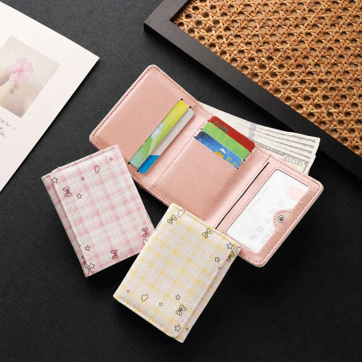 Short Wallet Cute Pu Card Holder Mini Purse Tri-Fold Women'S Tri-Fold Wallet For Small Bags Storing Cards Storing Cash
