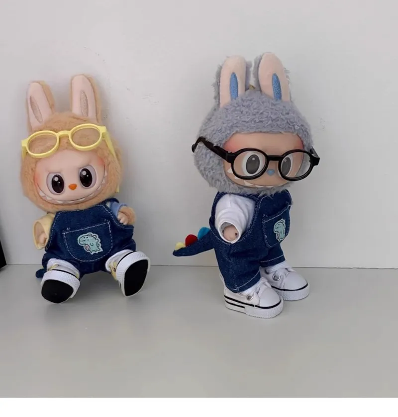 Nouveau chaud 17 cm les monstres Labubu queue de dinosaure Cowboy tenues globales pendentif assis fête Labubu V1v2 vêtements poupée accessoires