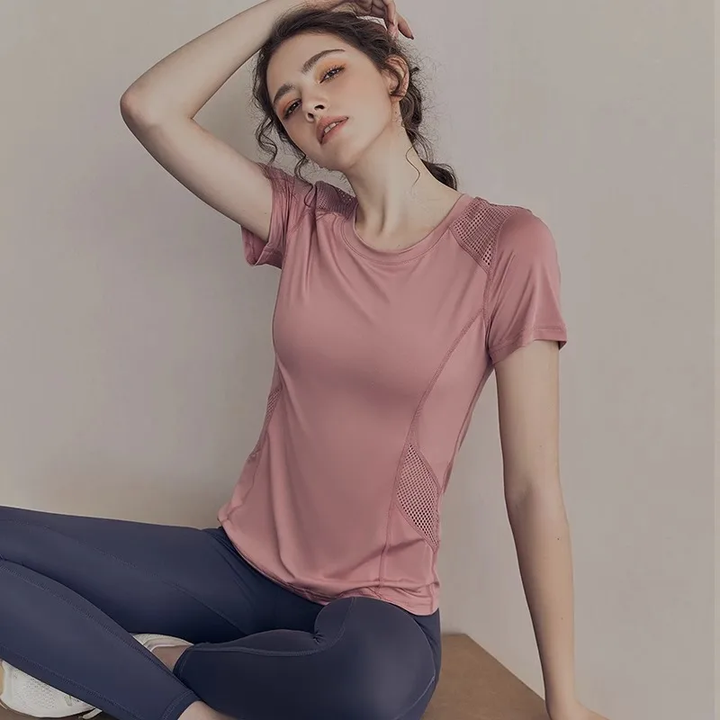 

Yoga outfit women's summer thin short sleeved sports T-shirt running set quick drying clothes fitness top Pilates