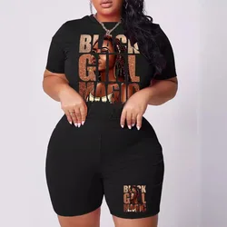 Plus size fashionable all-match shorts short-sleeved suit queen letter print simple and comfortable two-piece suit 2024 New