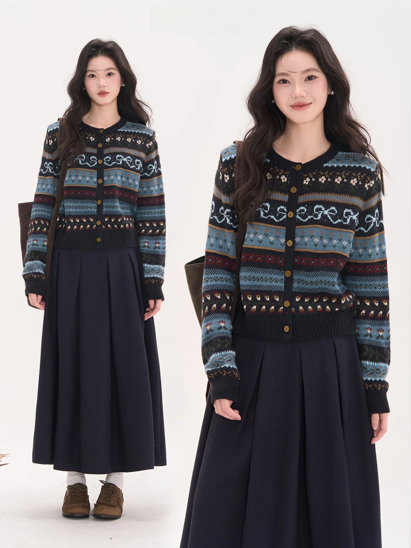 

Retro Aosphere Women's Knitted Sweater round Ne Open Cardigan All-Match Autumn Winter Faion Commute Sle Long Sve