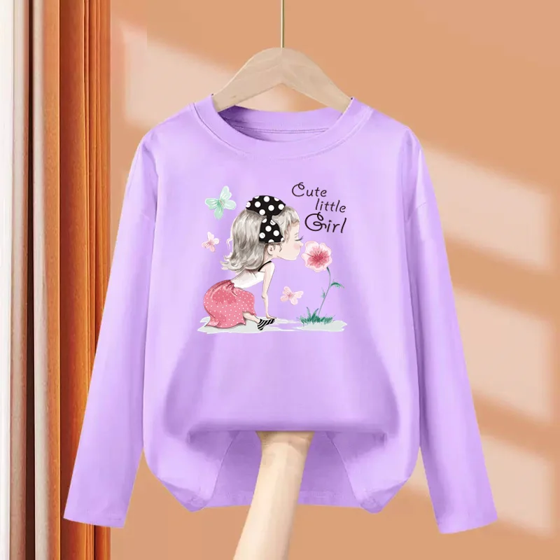 2-13 Year Old Girls Long sleeved Tops Flower & Butterfly Fashion T-shirt Autumn Cartoon Clothing Little Girl Brand Tees