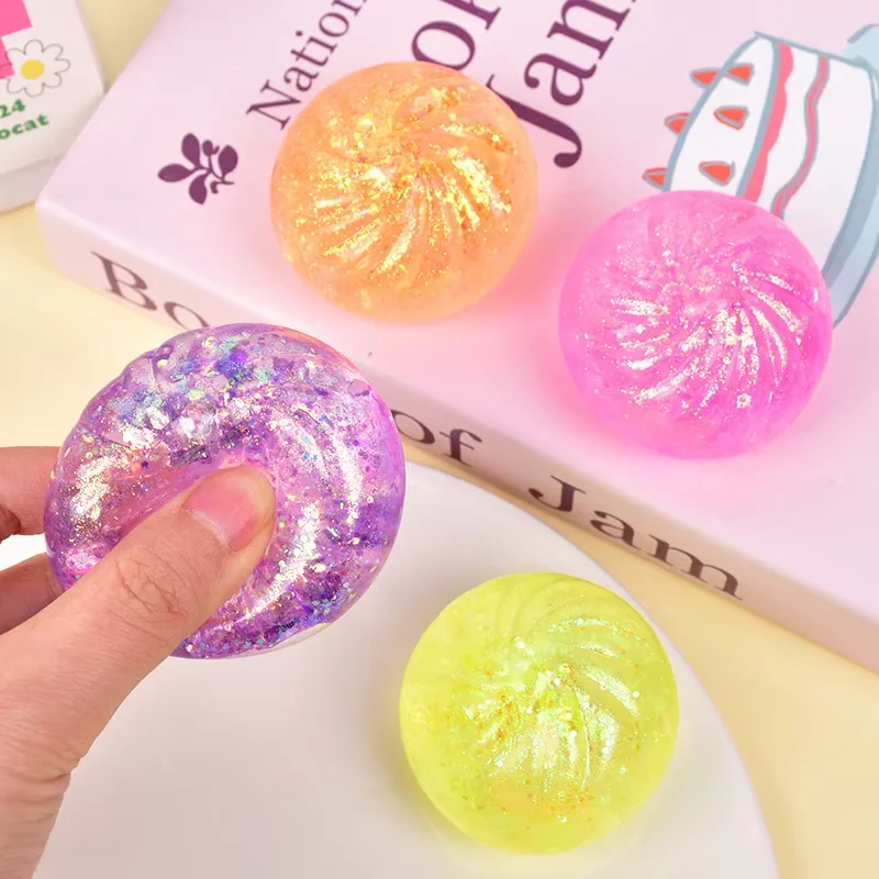 Glitter Steamed Bun Simulation Bao Squishy Squeeze Toy Blind Box, Beads Fidget Toy, Squishy Decompression Toy for Party Gift