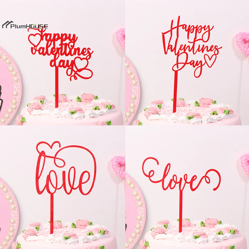 5Pcs Valentine’s Day Plastic Cupcake Topper Red Love Letter Cake Decor Happy Party Decor For Home 2025 Celebrate February 14