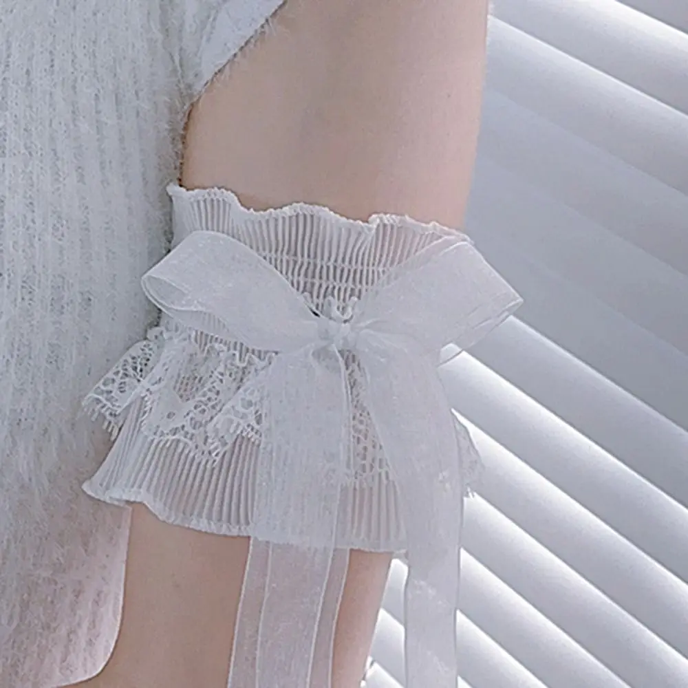 Calentadores de brazos con lazo, manga de mano, cubierta elástica para brazo, Cosplay de sirvienta Lolita, puños de encaje en capas florales con volantes para novia