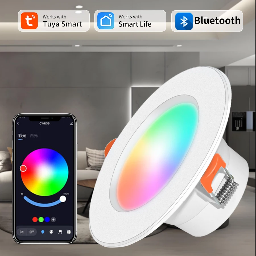 Tuya Smart Bluetooth Downlight Dimmable RGBCW Ceiling Spotlight Smart Life APP Control 85-265V 10W 15W LED Down Light Room Decor