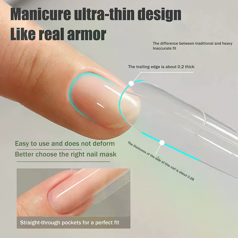 140Pcs Sandwich Dual Nail Form Mold Reusable Full Cover Mold Clear Nail Art Extension Shaping Tool Coffin Almond Nail Forms