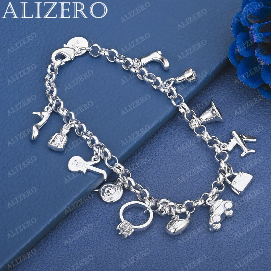 

ALIZERO 925 Sterling Silver Guitar Shoes Fish Bag Charm Bracelet For Women Fashion Wedding Engagement Party Jewelry Gifts