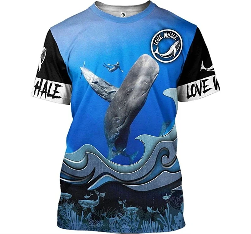 Tfashion Whale Graphic T Shirt Men Casual 3D Marine Animal Printed Short-sleeved T-shirt Y2k Hip Pop Womens Kid Clothing Tops