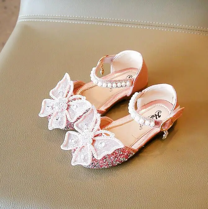 2023 Summer New Casual Children Pearl Sandals Kids Girls Beaded Bow Princess Flats Student Non-slip Baby Flip-flops Beach Shoes