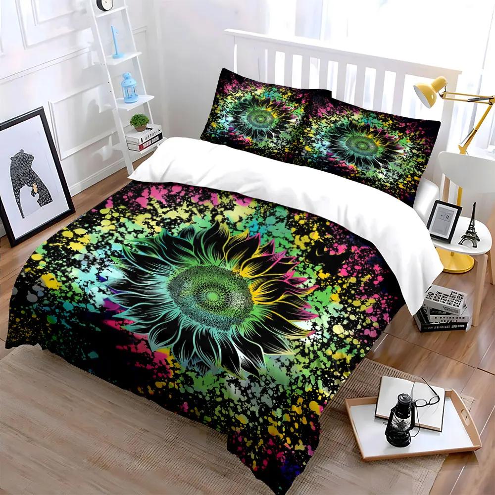 

Colorful Splattered Sunflower Art Bedding Set for Kids Luxury Gift 3pcs Digital Print Comforter Set Soft Comfortable Breathable