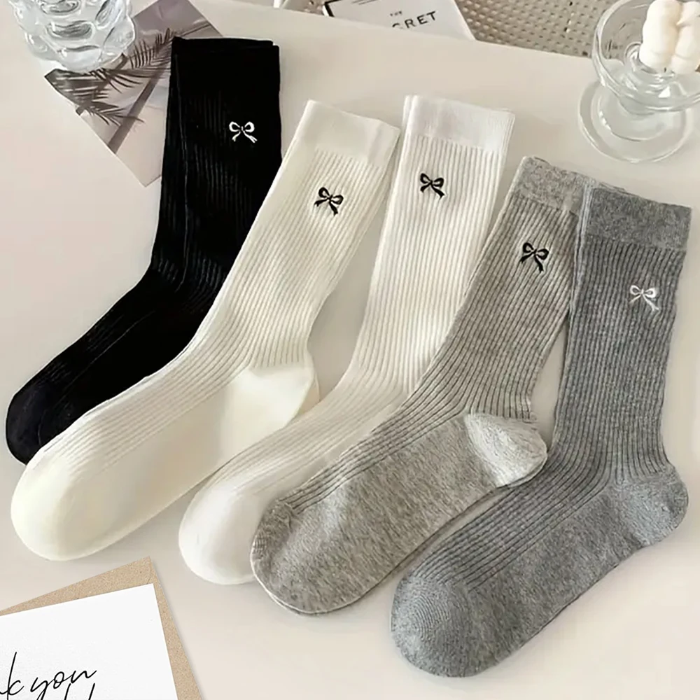 5 Pairs Ins Big Bow All Cute Socks Women Summer Thin Breathable Mesh Breathable Pile Socks Mid Tube Sock