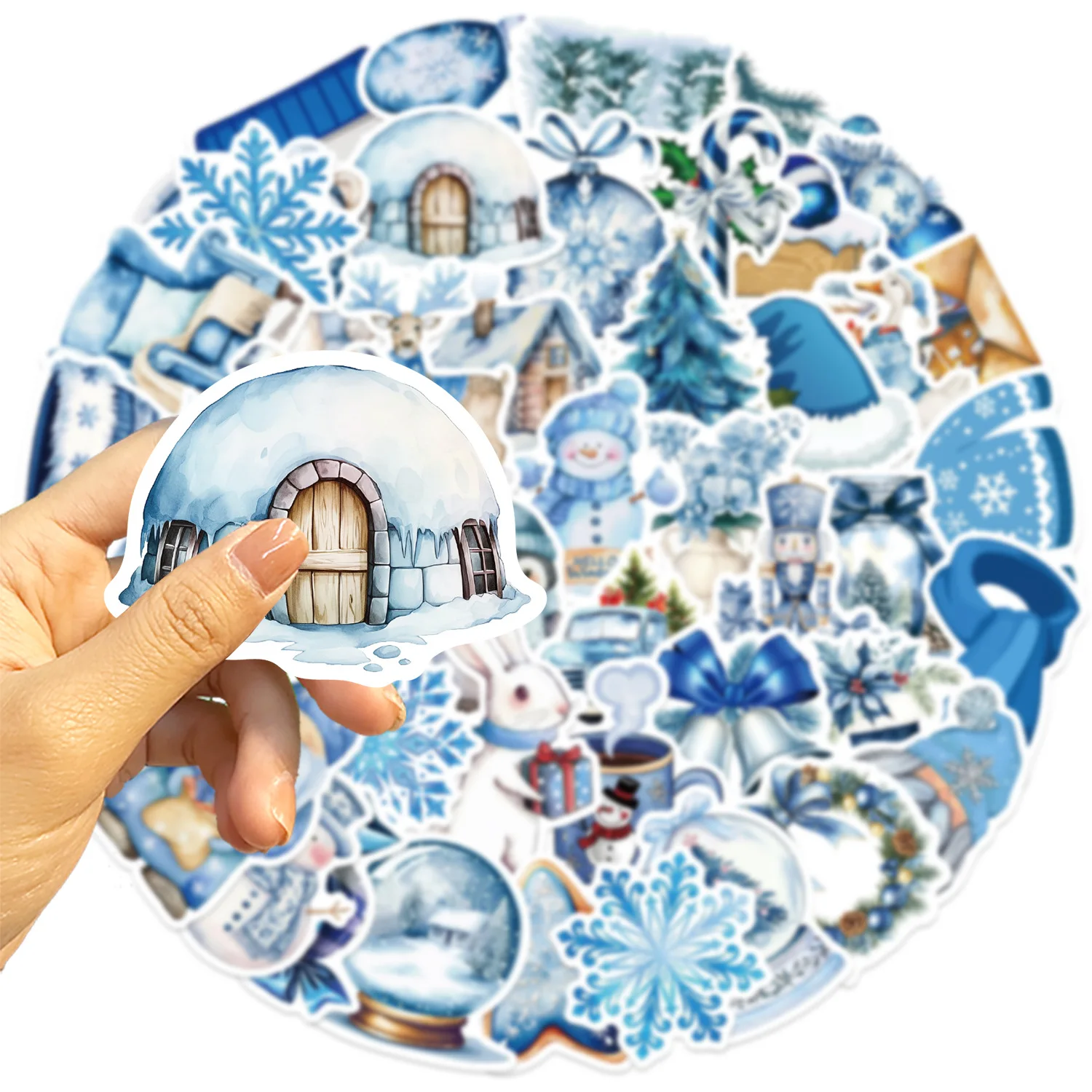 10/30/50Pcs Blue Winter Christmas sticker For Suitcase Skateboard Laptop Luggage Phone Styling DIY Decal Pegatina